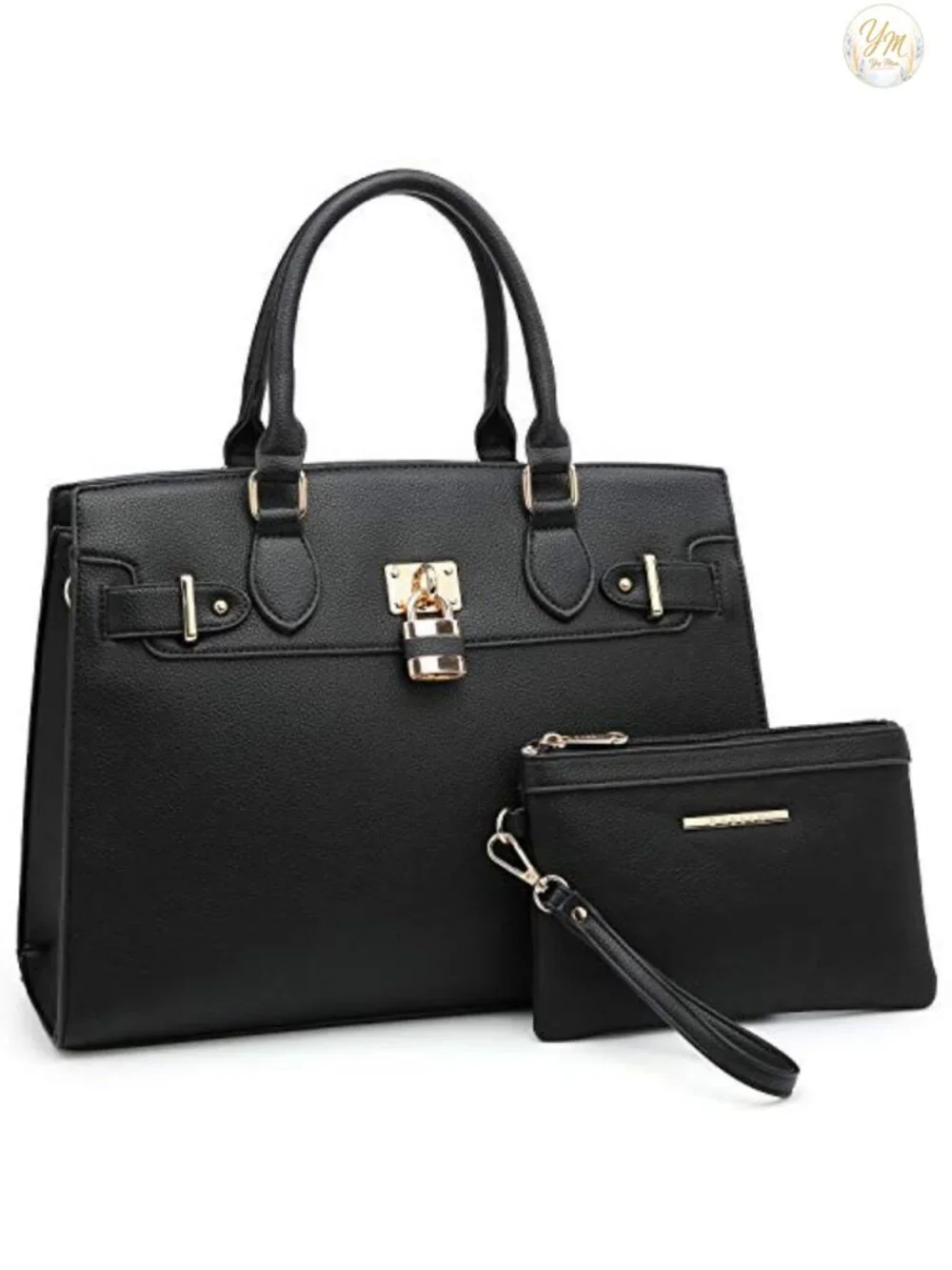 Women's Vegan Leather Satchel Tote Work Bag with Matching Clutch